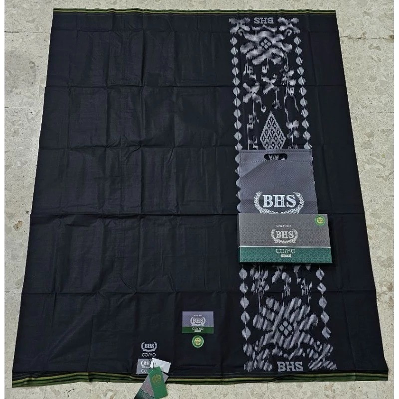 Sarung BHS Cosmo Polos Hitam GOLD  Full Sutra Original 100%
