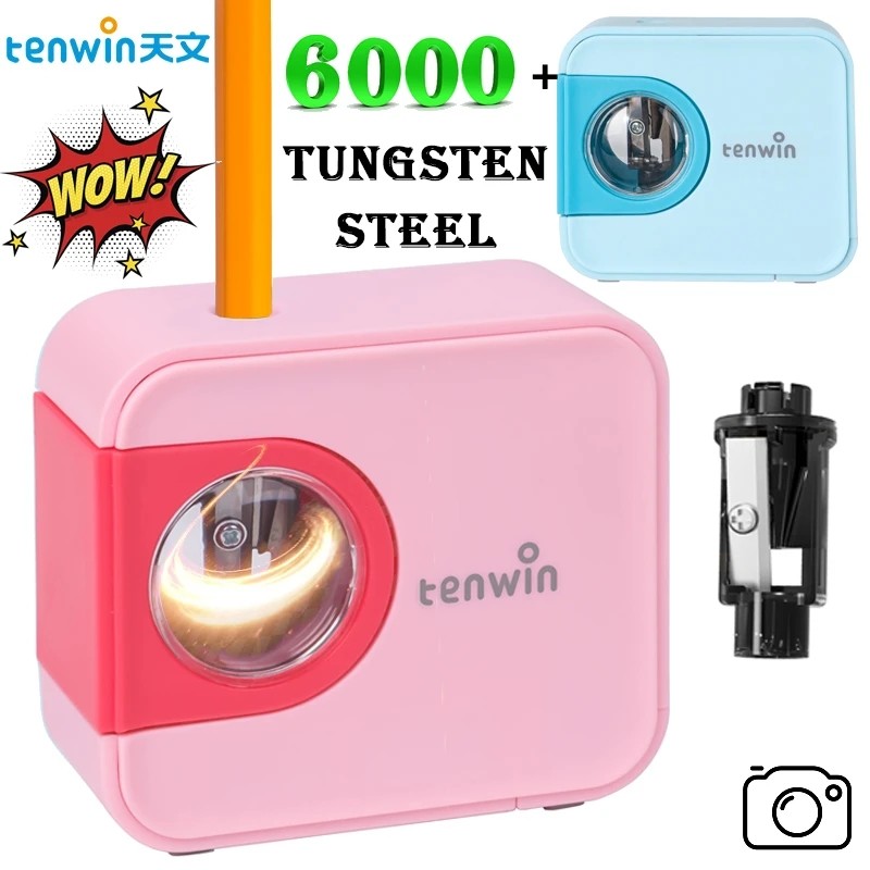 

Tenwin New upgrade Electric Pencil Sharpener Tungsten steel blade cartoon camera pencil sharpener school stationery for students