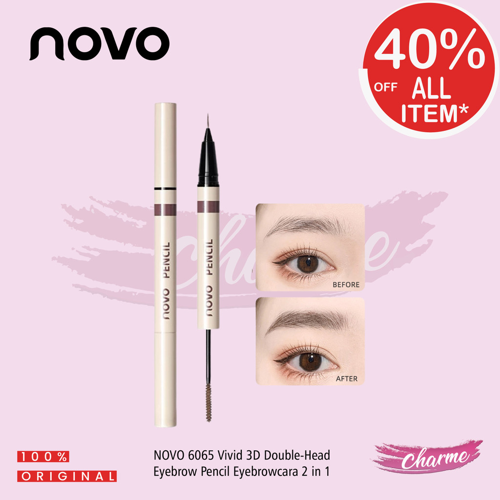 (READY & ORI) NOVO Vivid 3D Double-Head Eyebrow Pencil 2 in 1 Pensil dan Sisir Alis 6065