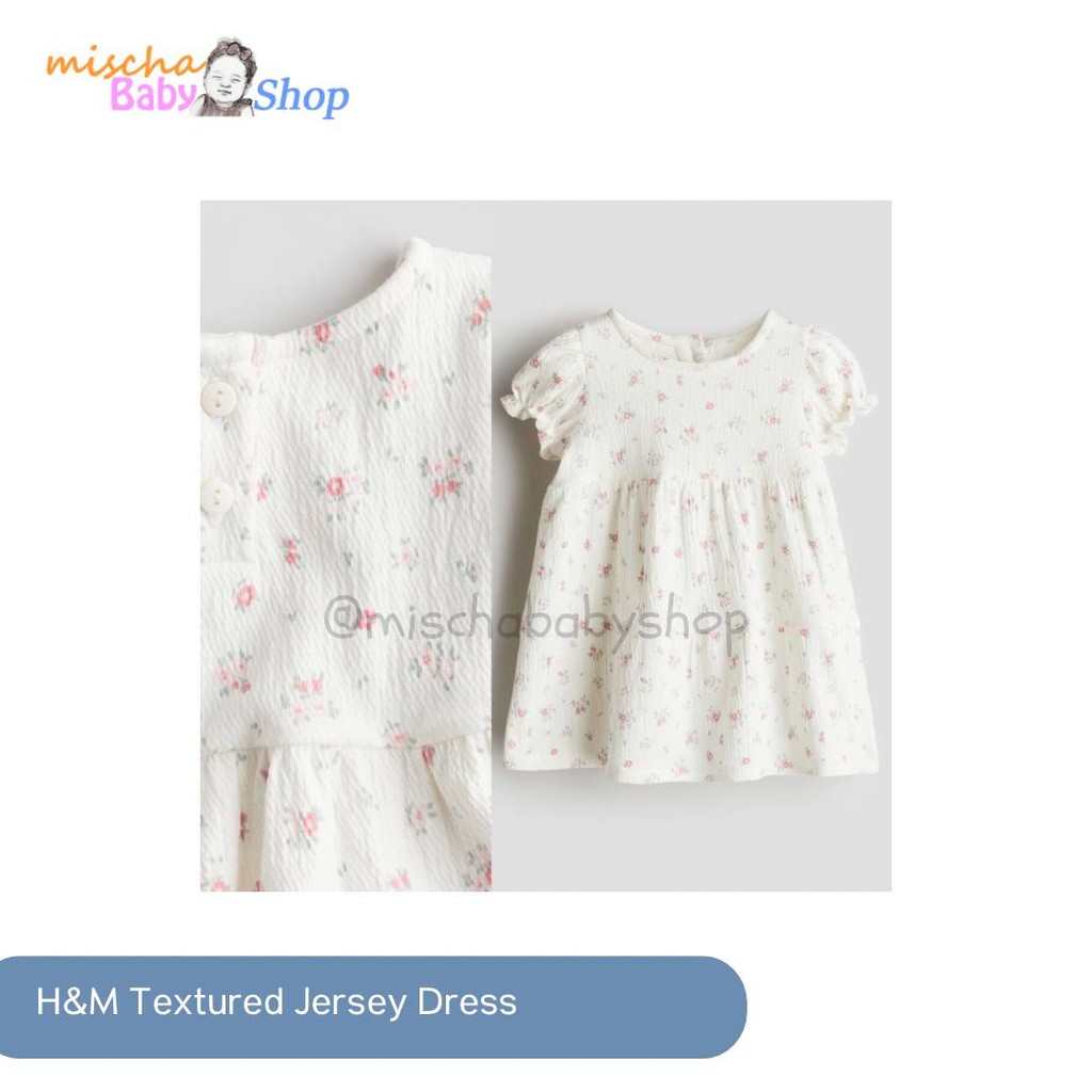 HnM Textured Jersey Dress White/Floral | Pakaian Anak Bayi Perempuan