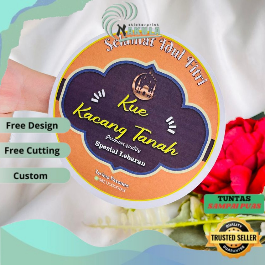 

NKL 2-4 Print Sticker Kecil Bulat Cookies Idul Fitri Stiker Chromo Kue Kering Lebaran Custom