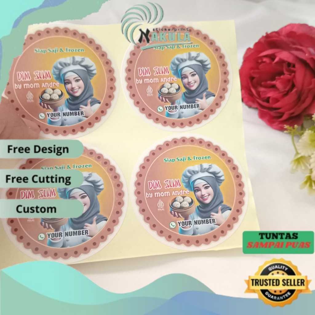 

NKL 2-4 Custom Sticker Tema Dimsum Label Stiker Produk Makanan Dim Sum Bulat Chromo