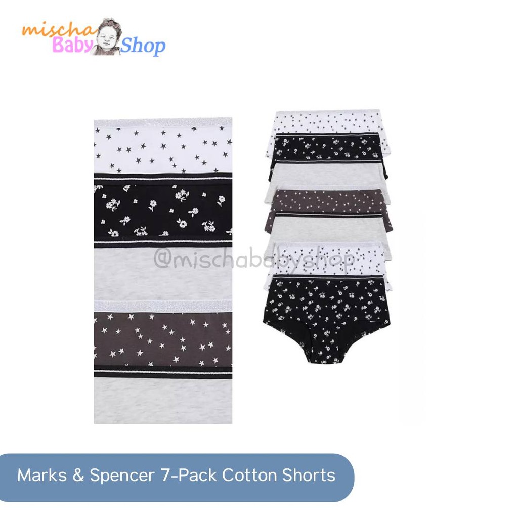 Marks & Spencer 7-Pack Cotton Rich Mono Print Shorts | Pakaian Dalam Anak