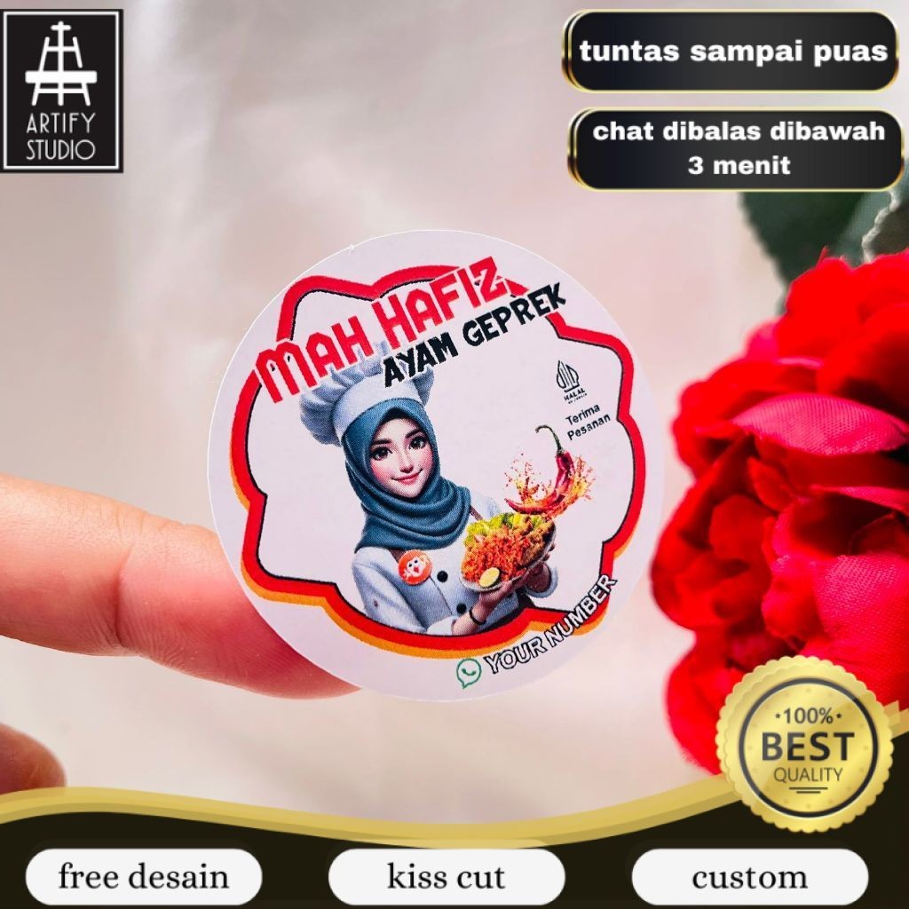 

Artify 2-4 Cetak Stiker Makanan Ayam Geprek Goreng Bulat Chromo Sticker Label Box Kardus Custom