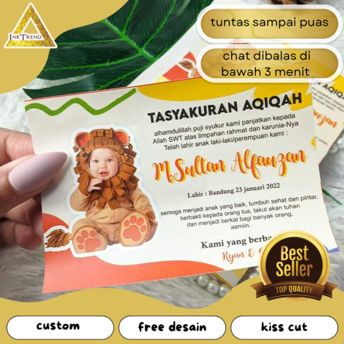

INKA Stiker Label Tasyakuran Aqiqah Custom Sticker Persegi Nama Bayi Ucapan Kelahiran Akikah