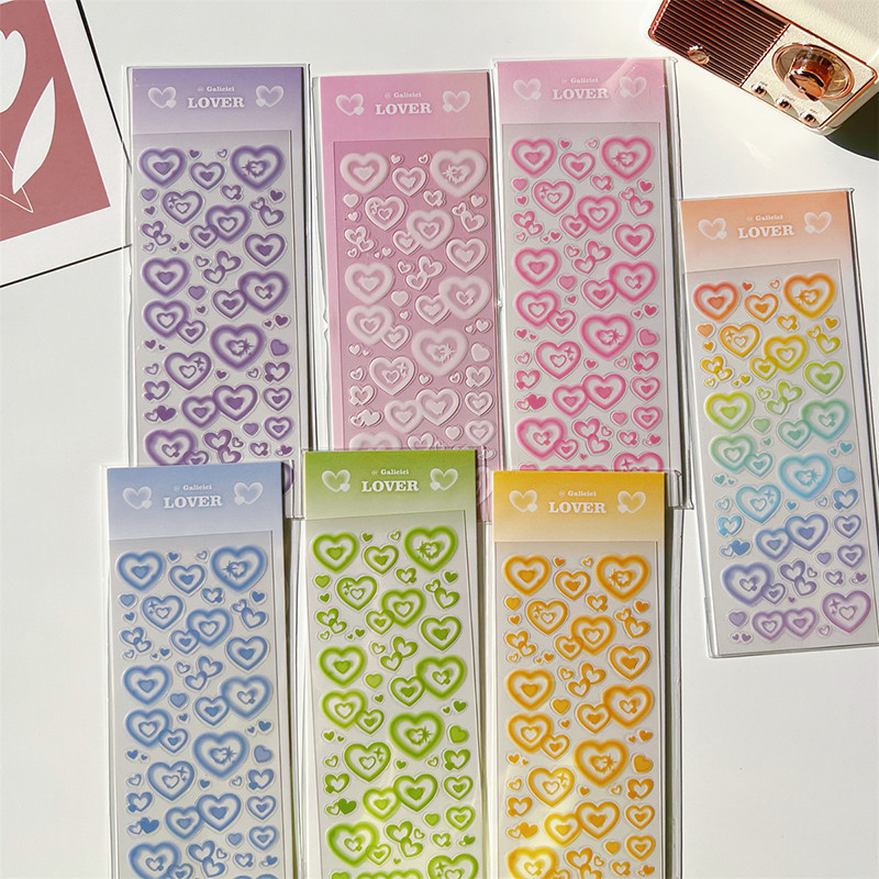 

Love Heart Bubble Stickers Decorative Hand Account DIY Collage Photocard Album Scrapbook Diary Journal Cute School Stationery