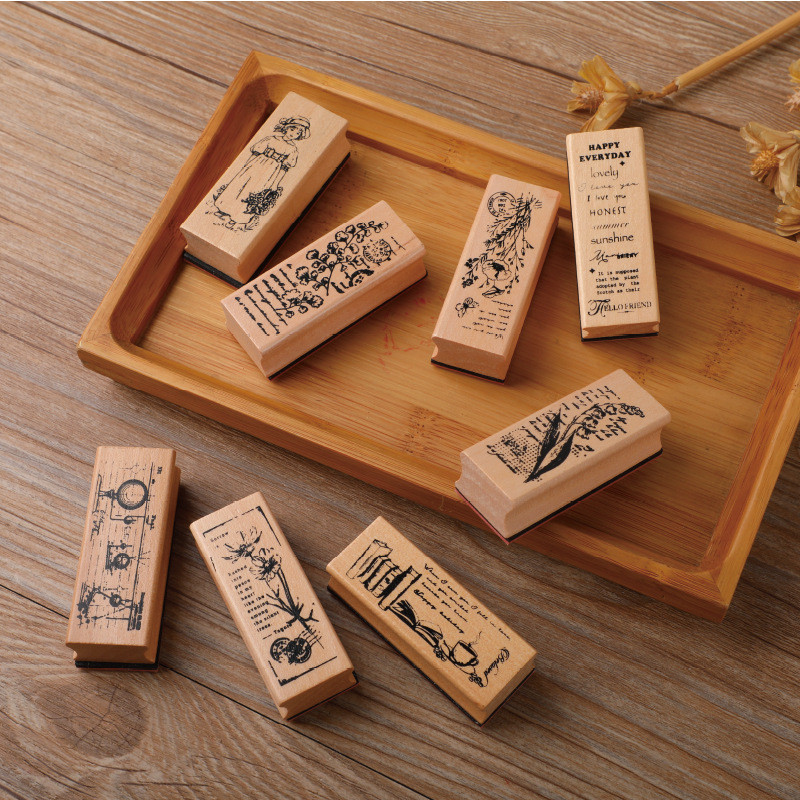 

Vintage Flower girl Decoration stamp plant grass wooden rubber stamps for scrapbooking stationery DIY craft standard seal
