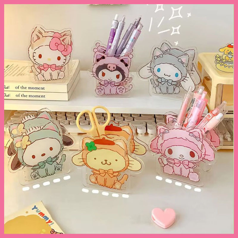 

Creative Cartoon Sanrio Series Pen Holder Transparent Multi-Functional Storage Box Student Stationery Storage Desktop Decoration