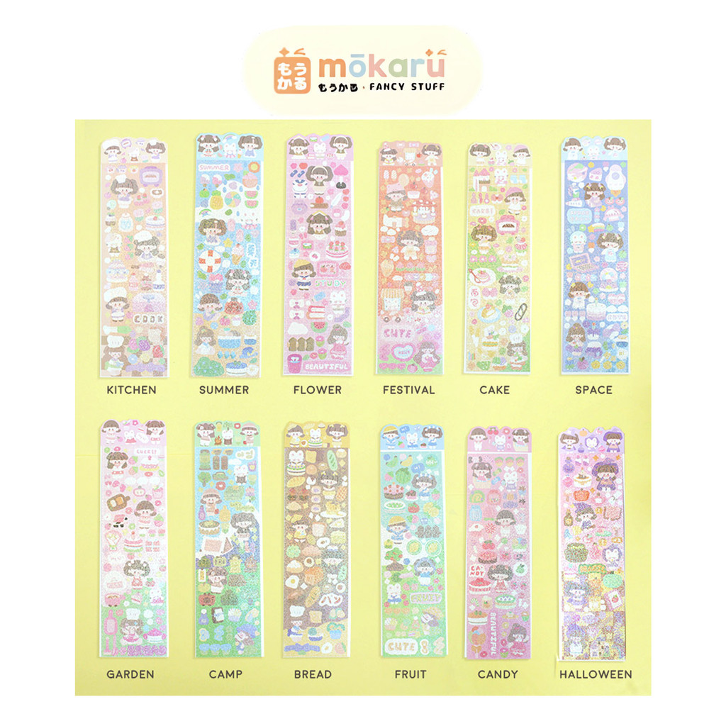 

Cute Girl Activity Hologram Diary Deco Stickers / Sticker Tempel Hologram Gambar Motif Lucu