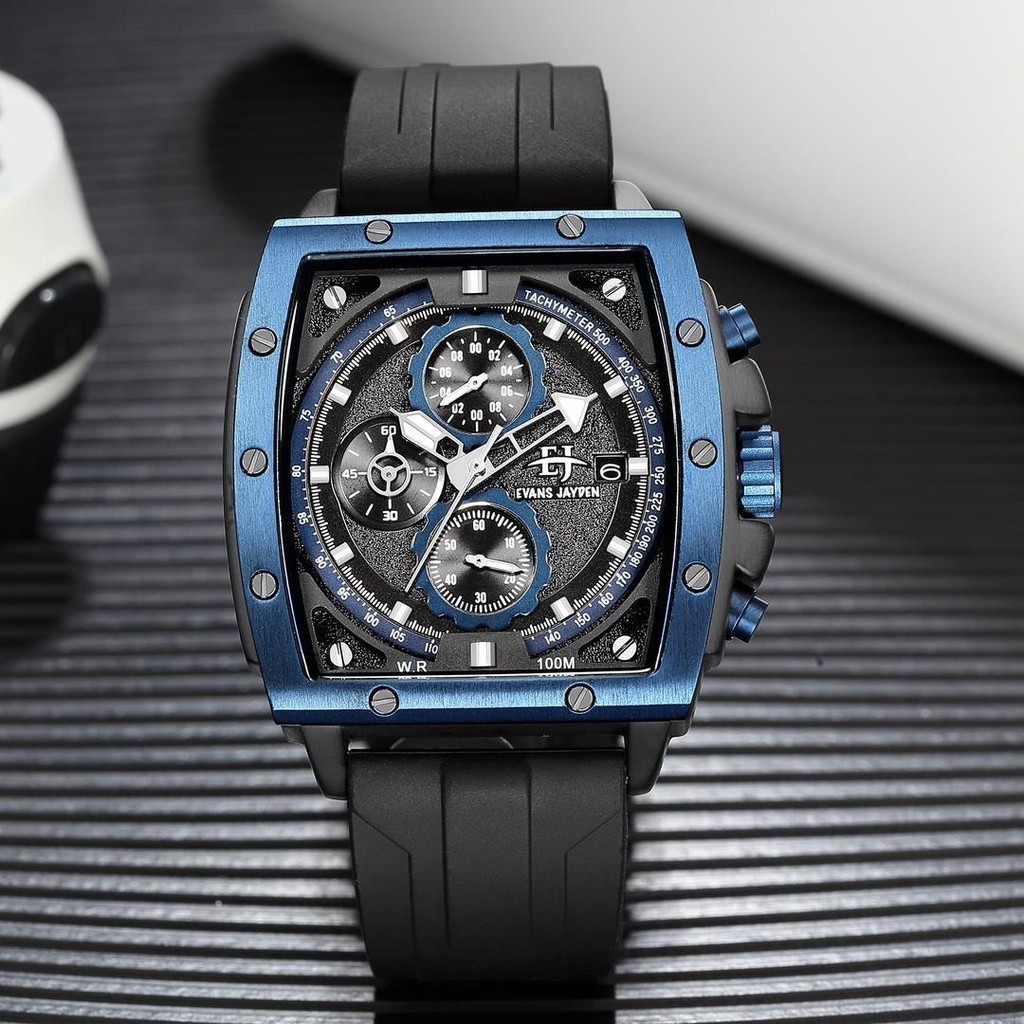 New Original Evans Jayden Jam Tangan Pria 9463-1 Rubber Stainless Steel Water Resistant 10 ATM Chron