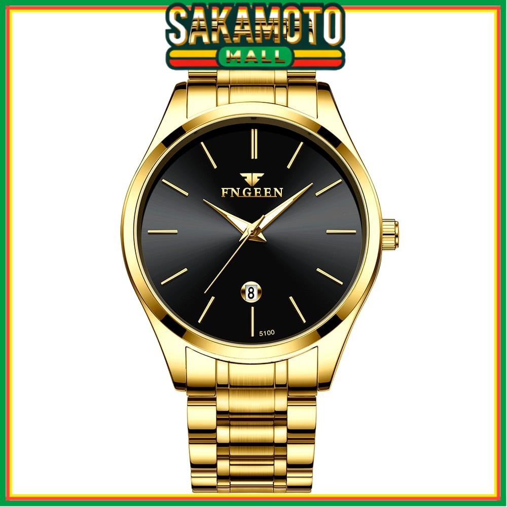 JAM TANGAN PRIA FNGEEN JAM046G1 GOLD PREMIUM RANTAI EMAS ANALOG  ORIGINAL ANTI AIR OKUMI