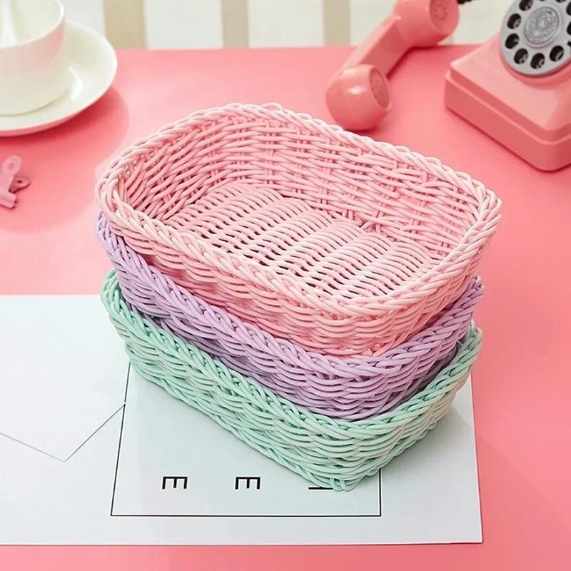 

New Sweet Color Wicker Basket Pen Pencil Case Straw Desktop Storage Holders Office School Supplies Organizer Desk Accessories