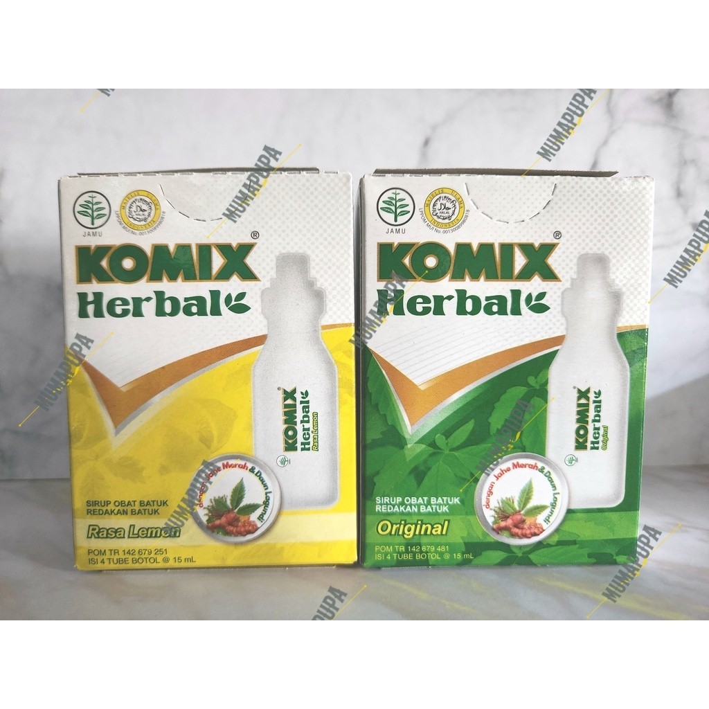 Komix Herbal Sirup Obat Batuk  1 Box Isi 4 Tube Botol @15ml Rasa Original  Lemon