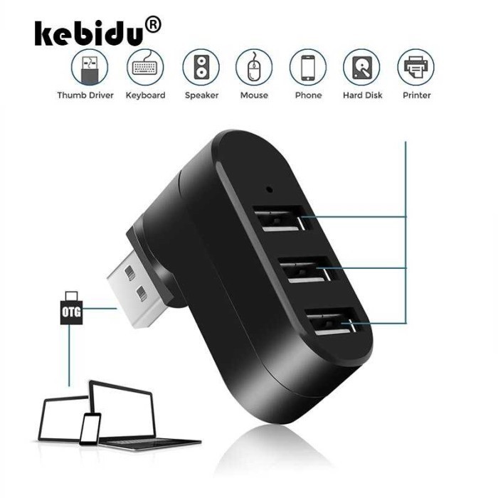 USB Hub 2.0 3 Lubang Port Rotatable Putar Komputer Laptop