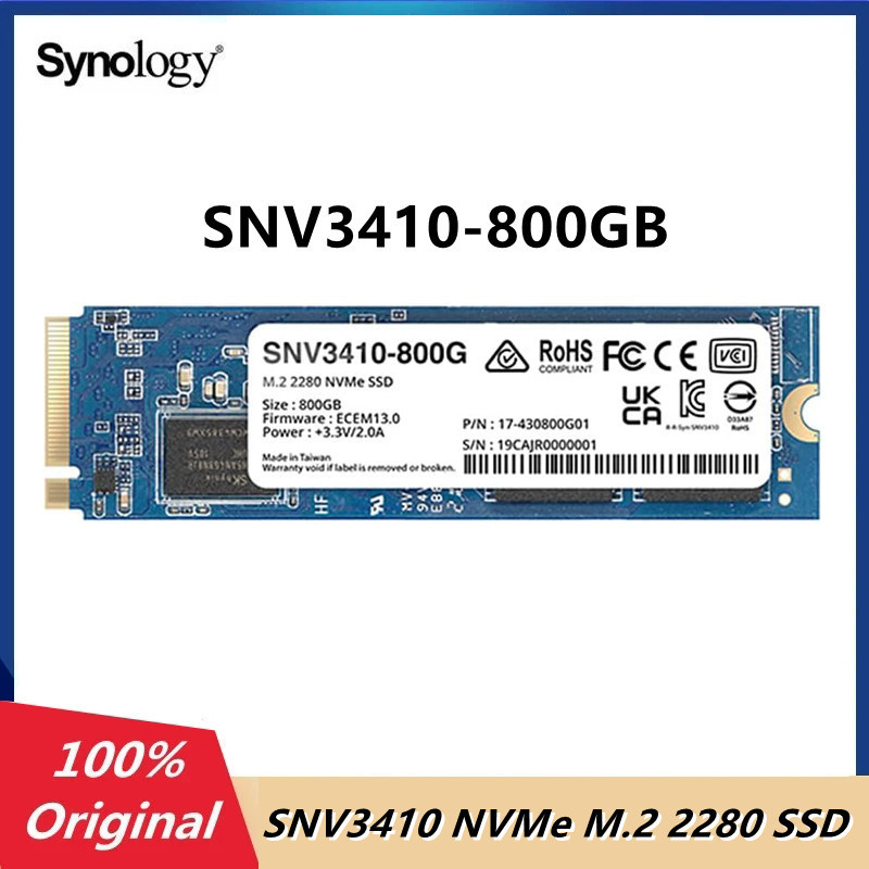 Synology SNV3410-800G NVMe M.2 2280 SSD 800GB NVMe PCIe Internal Solid State Drive for Select Synolo