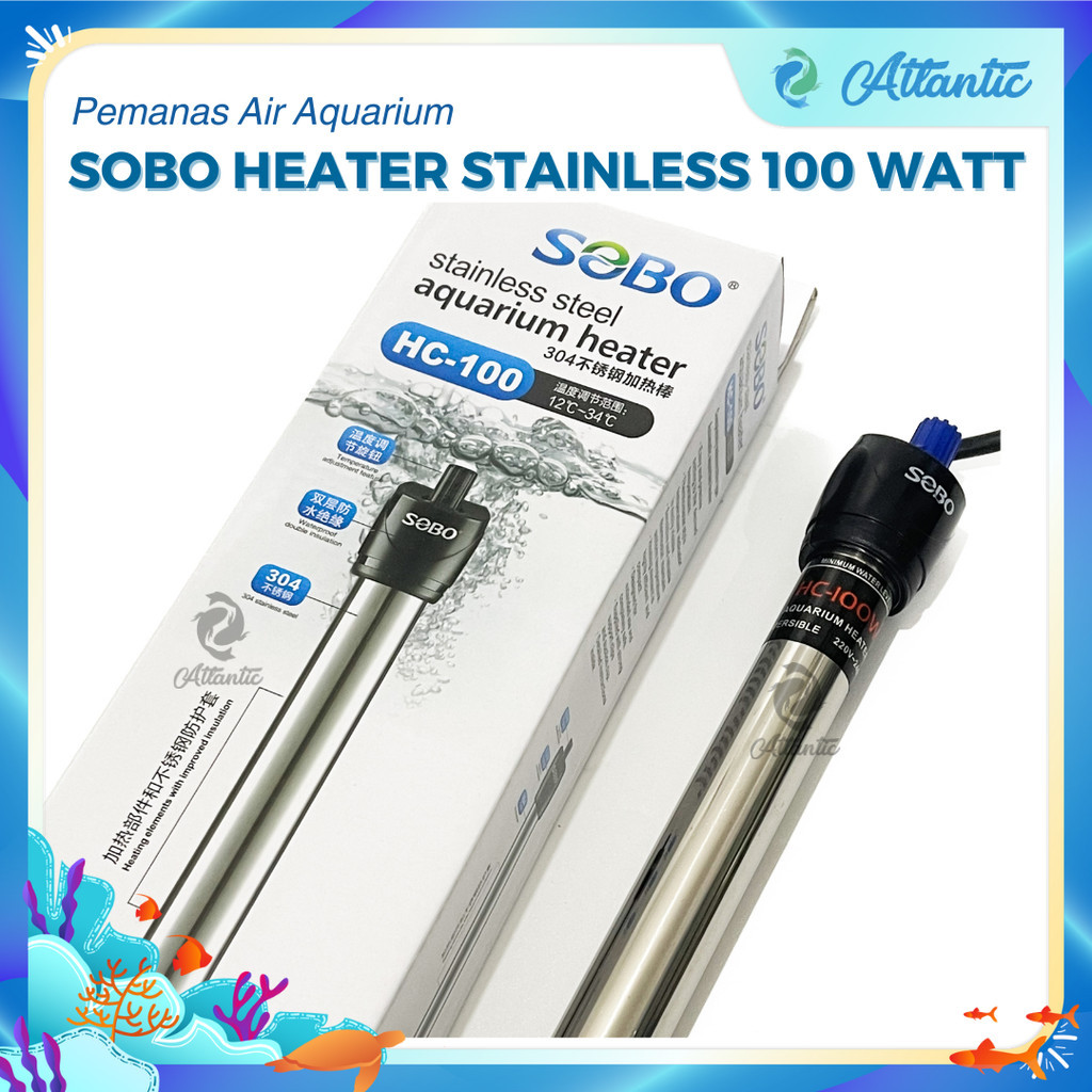 Sobo HC-100 Stainless Steel Aquarium Heater 100 Watt 100w Penghangat Pemanas Air Aquarium Sobo Heate