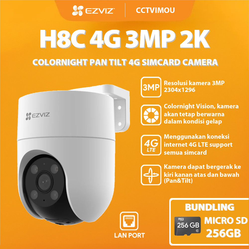 EZVIZ H8C 4G 3MP 2K COLORNIGHT PAN TILT 4G SIMCARD ALL OPERATOR CAMERA FREE MICRO SD 256GB
