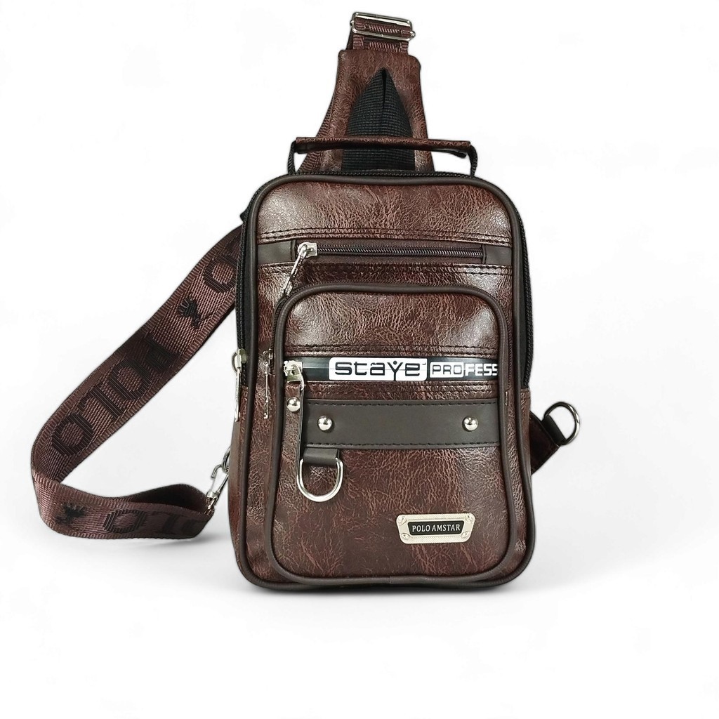Polo Amstar Tas Selempang Pria Tas Pundak Kotak Kulit Slingbag PU Leather Cowok Slingbag