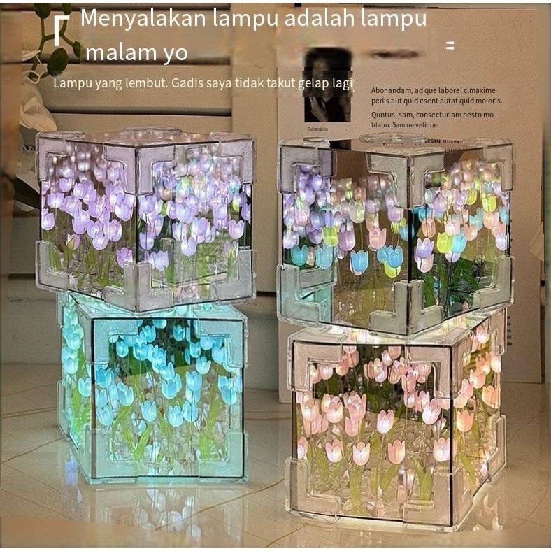 Toko Dako/Bunga Tulip DIY Berbentuk Awan Kubus Rubik Laut Lampu Malam Tiga Dimensi/Hadiah Hari Valen