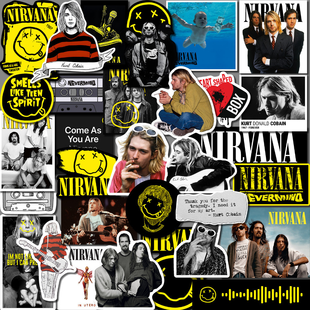 

31 Pcs Sticker Pack Aesthetic Band Nirvana Kurt Cobain Untuk Gitar Helm Laptop Waterproof Anti Air