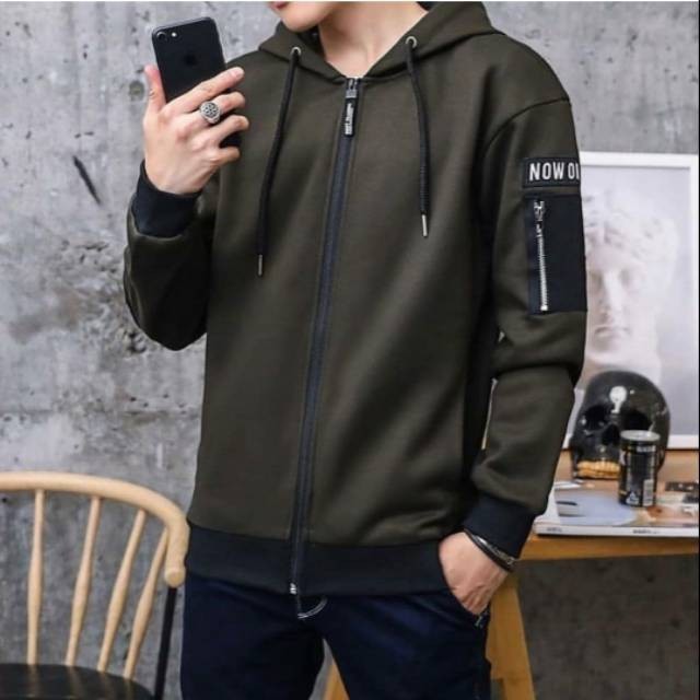 Jaket pria NOW ORI HOODIE BOMBER ZIPER beludru cowo// JAKET PARASUT /JAKET WATERPROOF MODEL TERBARU 