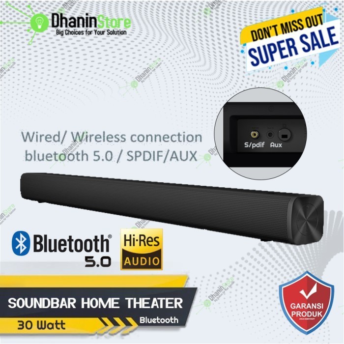 Soundbar Sound Bar Speaker Aktif Home Theater Teater Theatre TV PC Bluetooth 5.0 Stereo Hifi 30 Watt