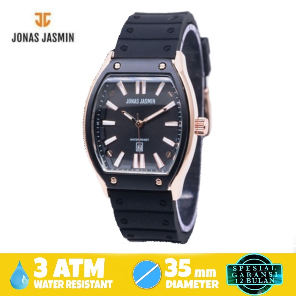 Jam Tangan Wanita JONAS JASMIN JJ-2207 Original Tanggal Aktif Strap Rubber Silikon Premium Anti Air