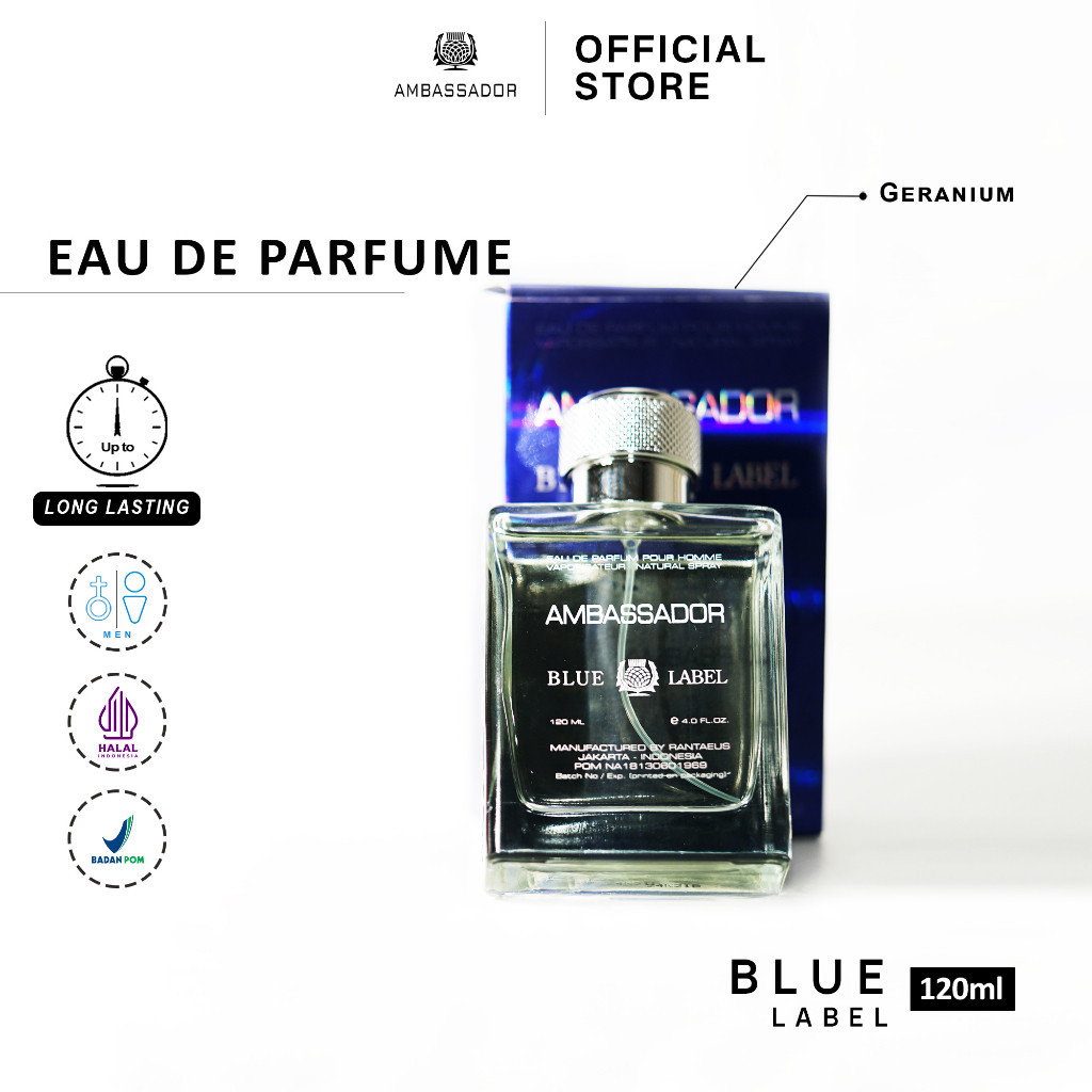 PRODUK TERBARU # Ambassador Eau De Parfume Blue Label 120ml Parfum Pria / Minyak Wangi