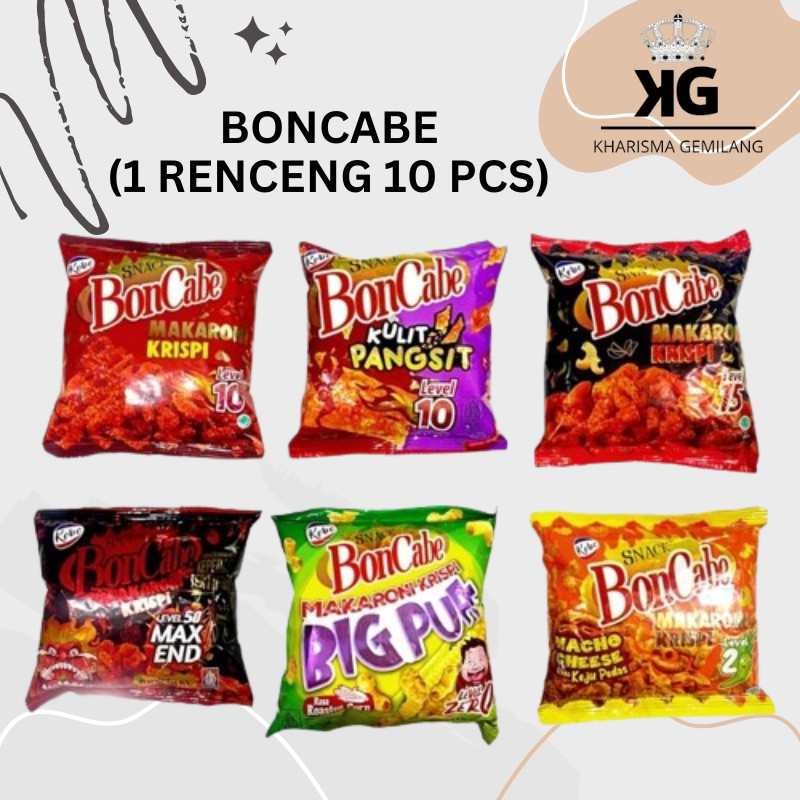 

KG - BONCABE SNACK 20 Gram (Varian 1 PCS) Makaroni Renceng Pangsit Crispy Level 0/10/15/30 Pedas Asin Gurih Murah Anak Dewasa