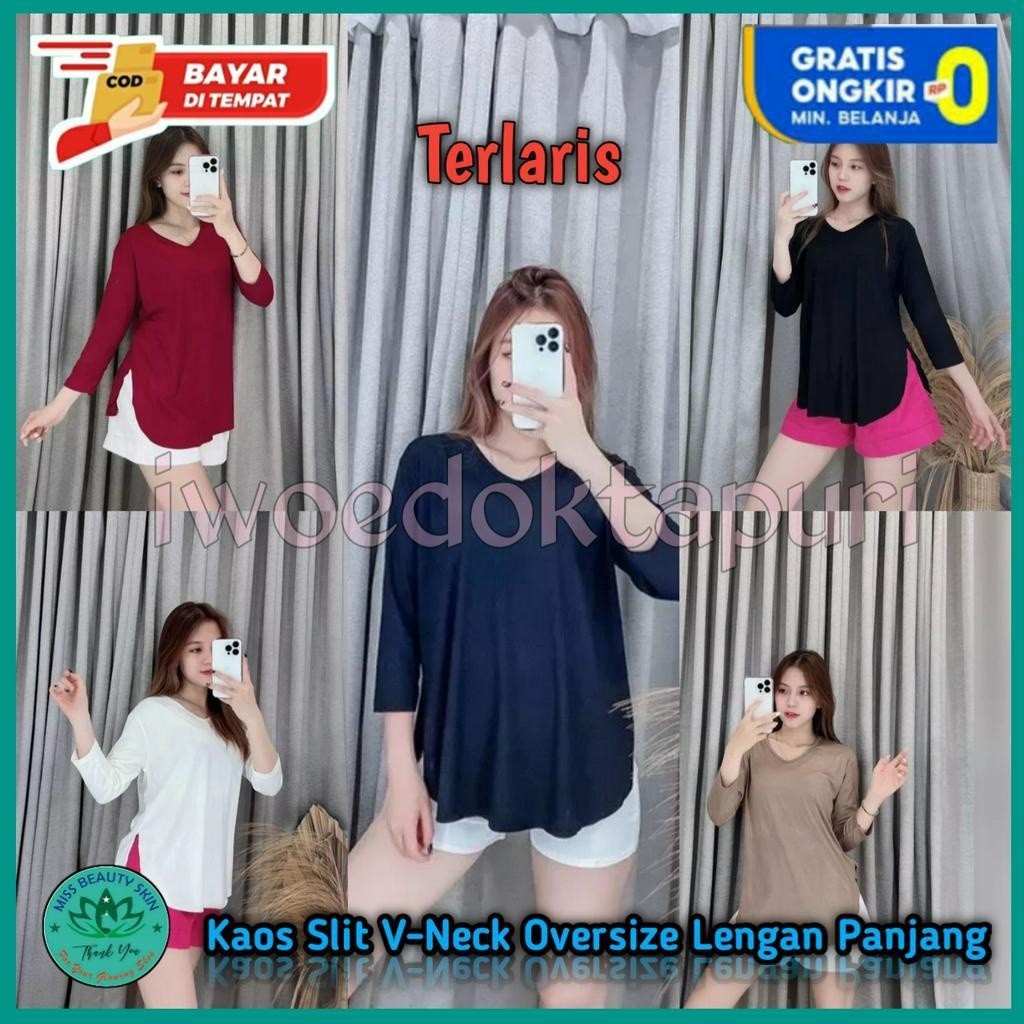 IWD Kaos Neck Wanita Polos Lengan 7/8 Panjang Blouse P3334 Warna Hitam Putih Pink Merah Kuning Cokla