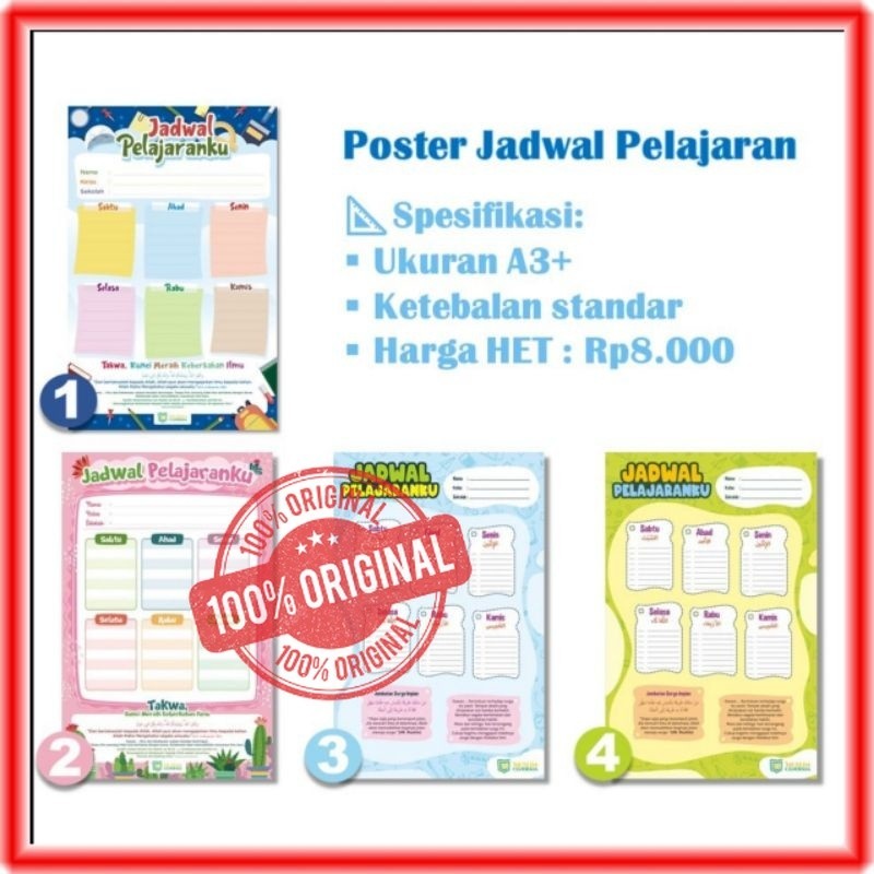 Poster Jadwal Pelajaran Sekolah Anak Week Planner Materi Belajar