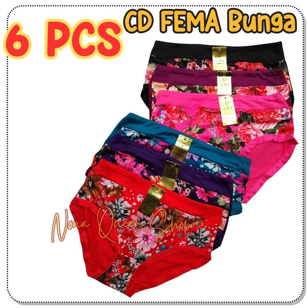 6 PCS  celana dalam wanita fema Bunga Sablon doreng bunga jumbo. cd wanita jumbo