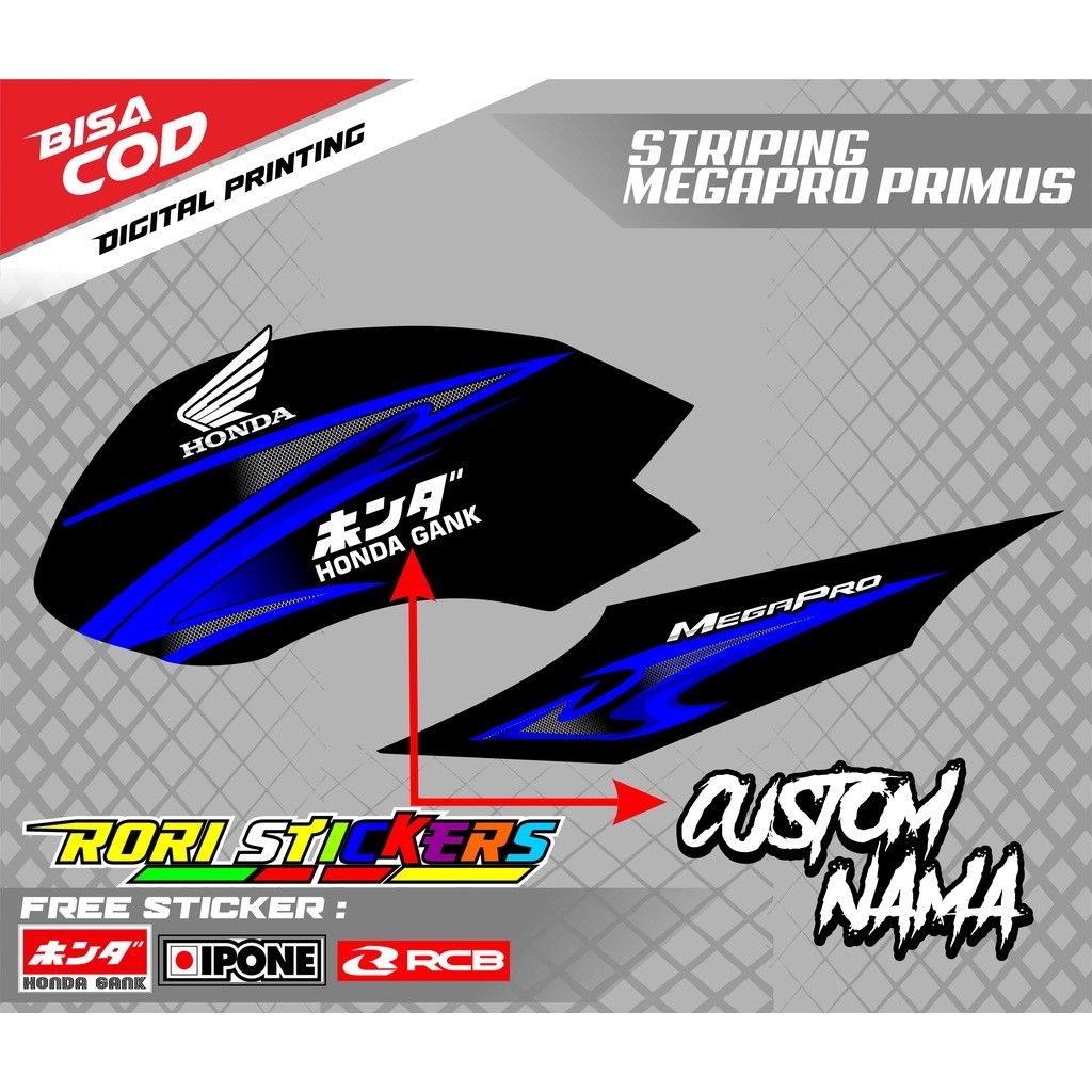 STRIPING VARIASI MEGAPRO PRIMUS / STICKER LIST VARIASI MEGAPRO PRIMUS CUSTOM NAMA