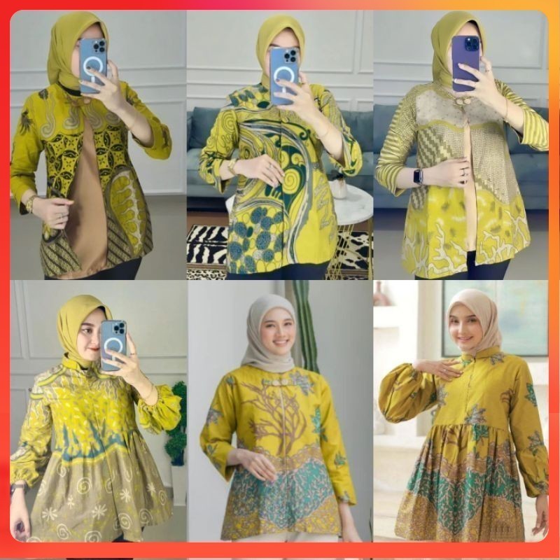ATASAN BATIK WANITA SPESIAL WARNA LIME/LEMON BAJU BATIK KANTOR WANITA BATIK NEW BLUS SERAGAMAN