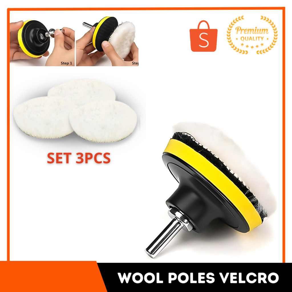 Wool Poles Velcro Foam Pad Mobil Motor 5 Inch SET 5pcs Kain Wol Polish Wax  Velcro Woll Spon Busa Me