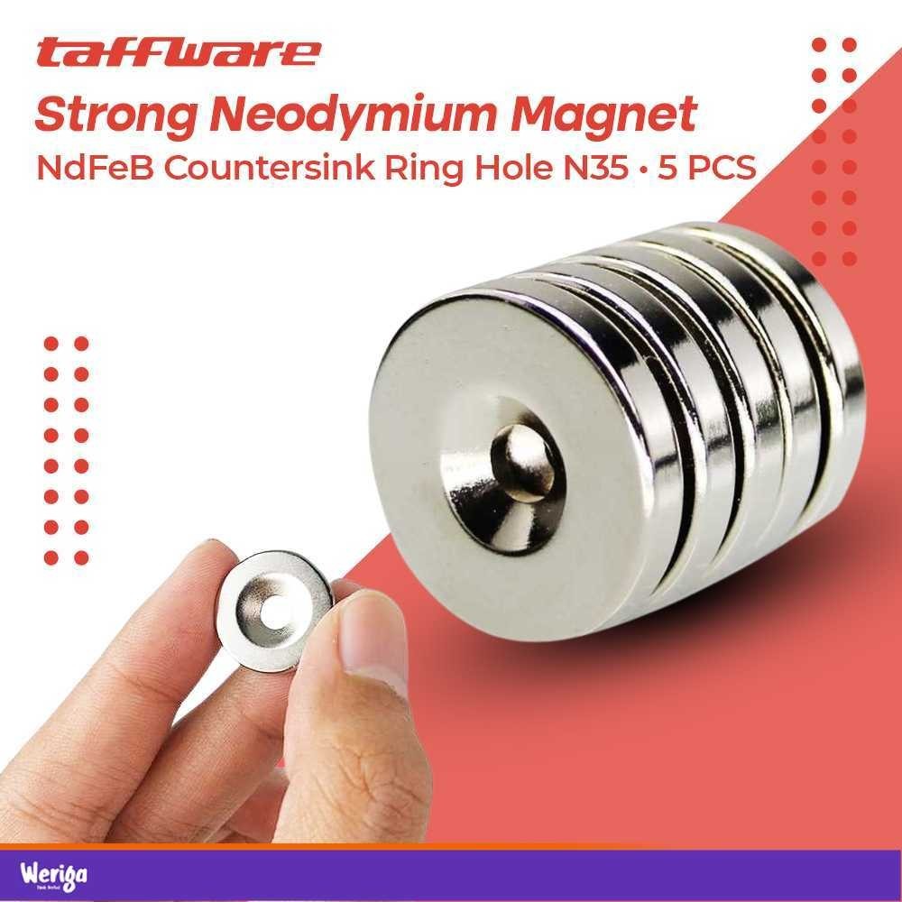 

Taffware Strong Neodymium Magnet NdFeB Countersink Ring Hole N35 5 PCS - D21