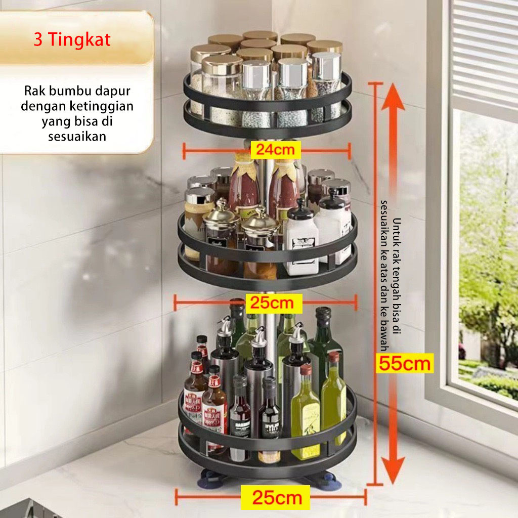 【ZEN】Rak Bumbu Berputar 360 Derajat Rak Bumbu Dapur Rak Dapur Serbaguna Stainless Rotate Kitchen Set