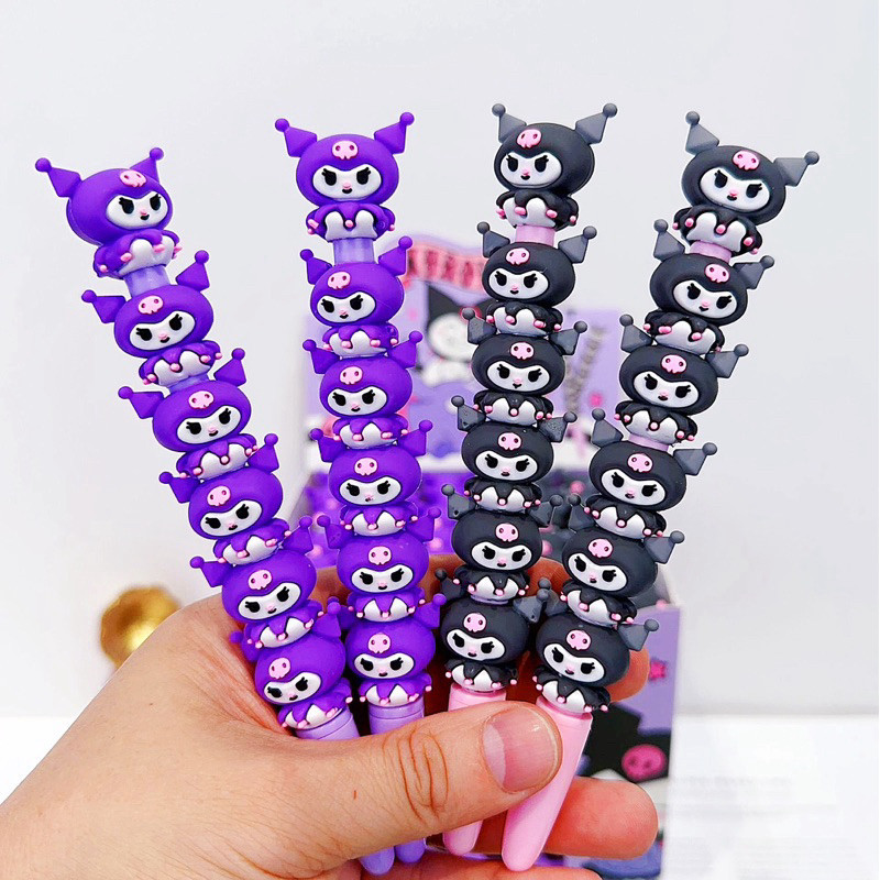 

(INSTAN) Pulpen Tulis Gel Bolpen Kuromi Tumpuk Lucu Bisa Berputar Motif Sanrio Kuromi Pulpen Gel Cair Hitam