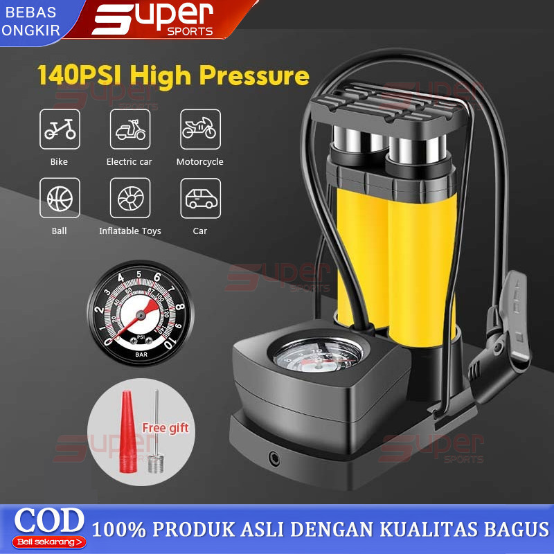 Pompa sepeda tekanan tinggi portabel tabung ganda pompa kaki pompa mini pompa tekanan tinggi baterai