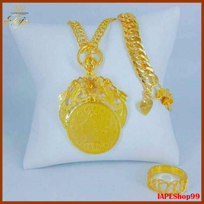 Set Perhiasan emas asli kadar emas muda17,7 model koin ada surat toko