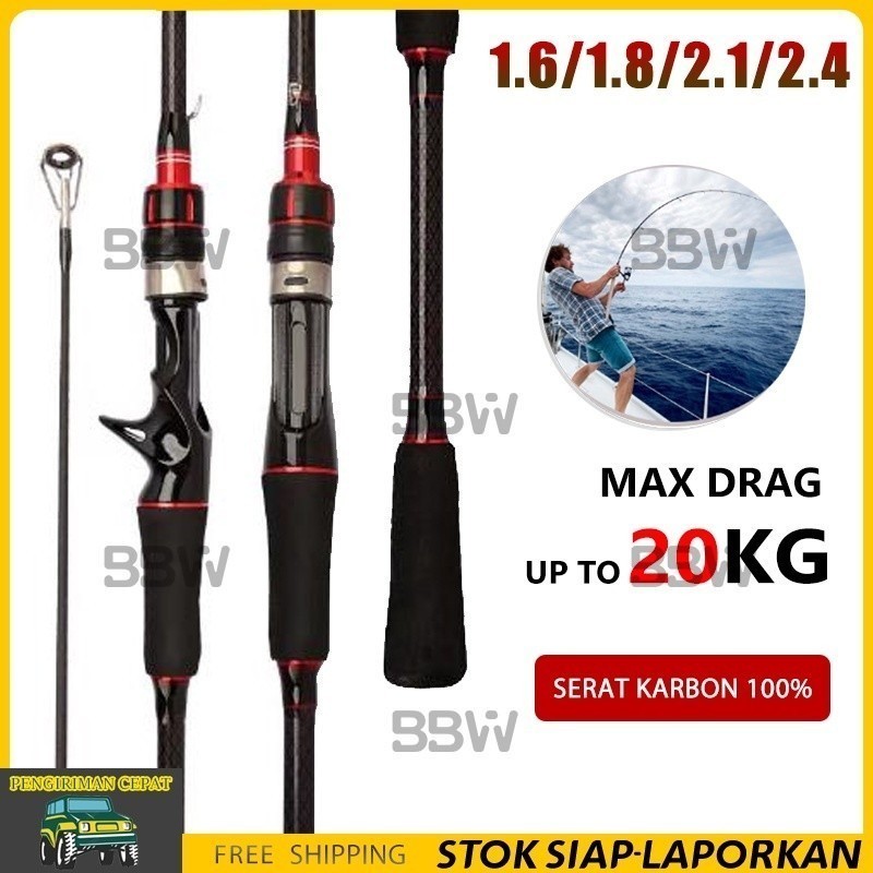 1.65m/1.8m/2.1m/2.4m Joran Pancing Max Drag 20kg Fishing Rod Suitable for Spinning Reel Bait Casting