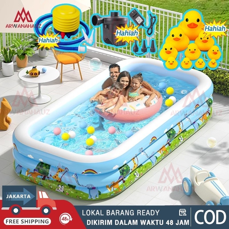 【Pompa udara gratis】Kolam renang anak jumbo kolam anak kotak biru besar balon renang anak keluarga s