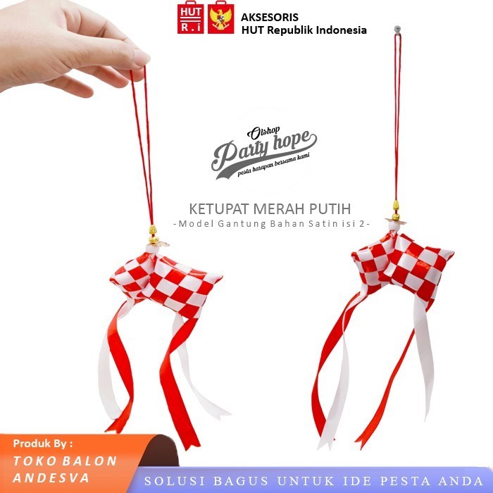 [isi 12] hiasan ketupat gantung merah putih / ketupat gantung hiasan mobil / ketupat aksesoris hut r