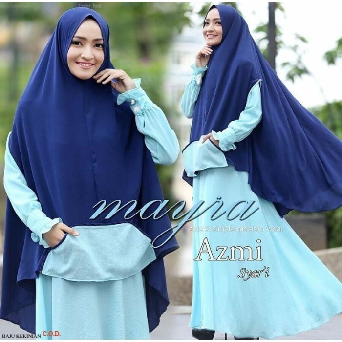 Baju AZMI SYARI SOFTBLUE NI gamis Wanita jersey premium biru muda Kekinian