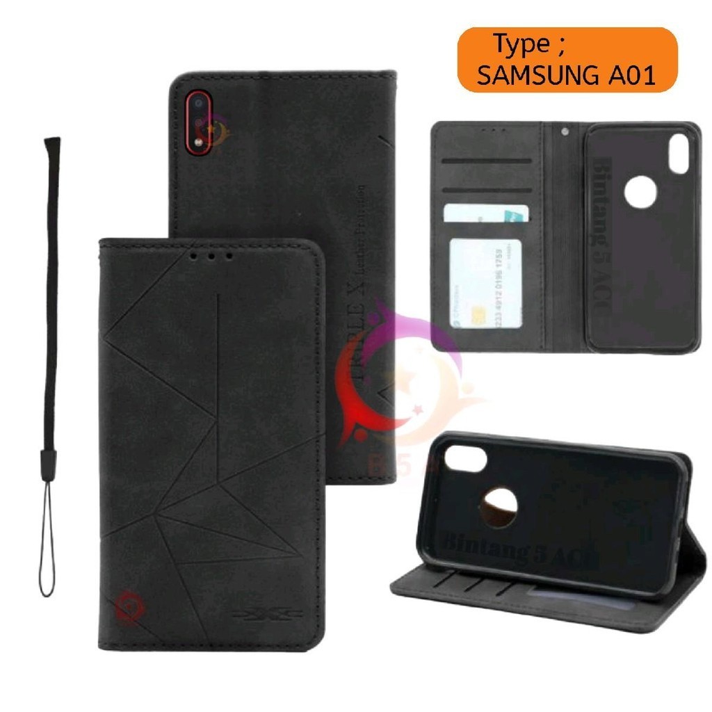 A01 Leather Case For Samsung A01 MAGNET Flip Leather Kulit FlipCover Casing Dompet / Slide Camera Pr