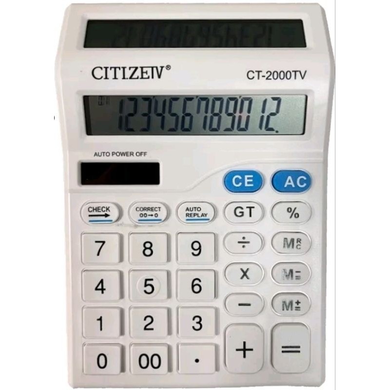 

Kalkulator CITIZEN CT-2000TV Double layar (Khusus Dagang/Kantoran/Wiraswasta) 2power/12Dit