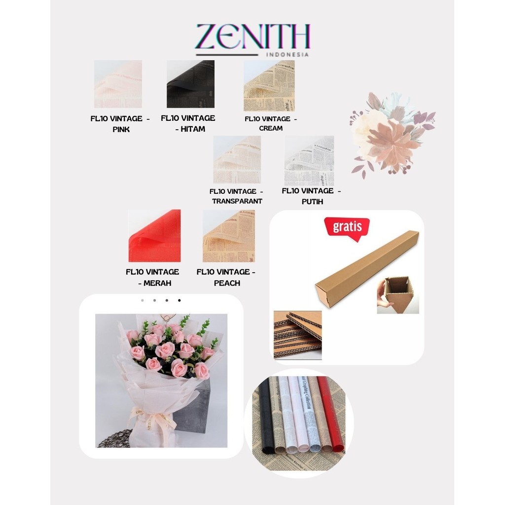 

Zenith - (5 LEMBAR) - FL10 VINTAGE Craft Paper Kertas Bunga Buket Motif Koran Bunga Florist Cellophane