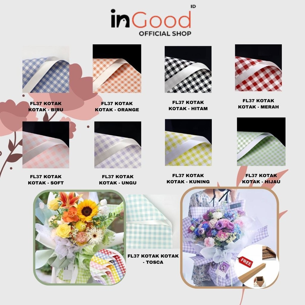 

IN GOOD - FL37 KOTAK KOTAK Kertas Bunga Paper Buket Motif Summer Plaid Kotak Kado Florist Cellophane