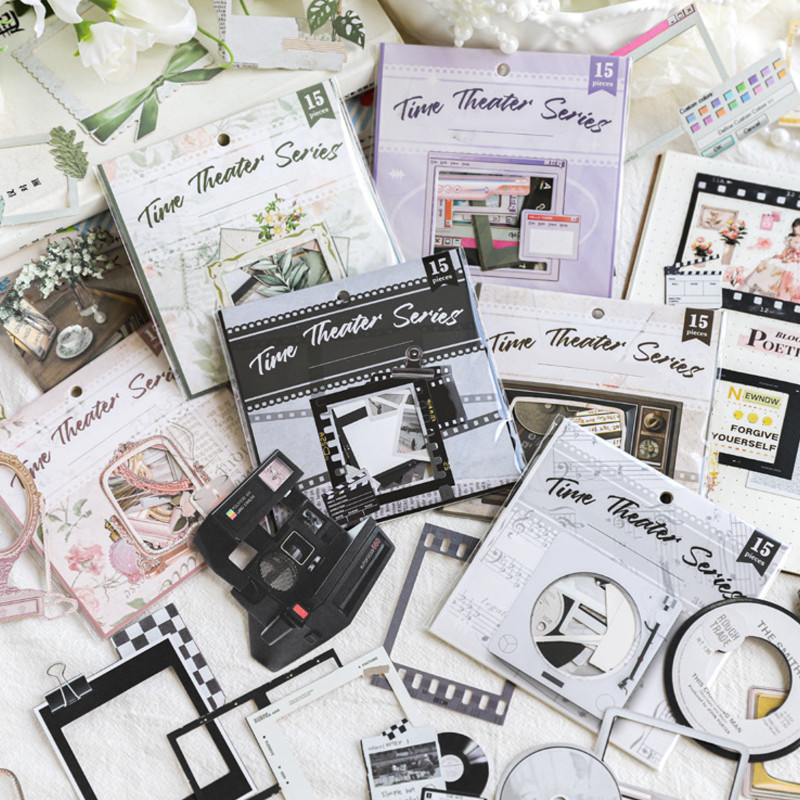 

Mr. Paper 6 style 15pcs/pack vintage hollow hard card stickers ins wind border stickers handbook DIY material decorative sticker