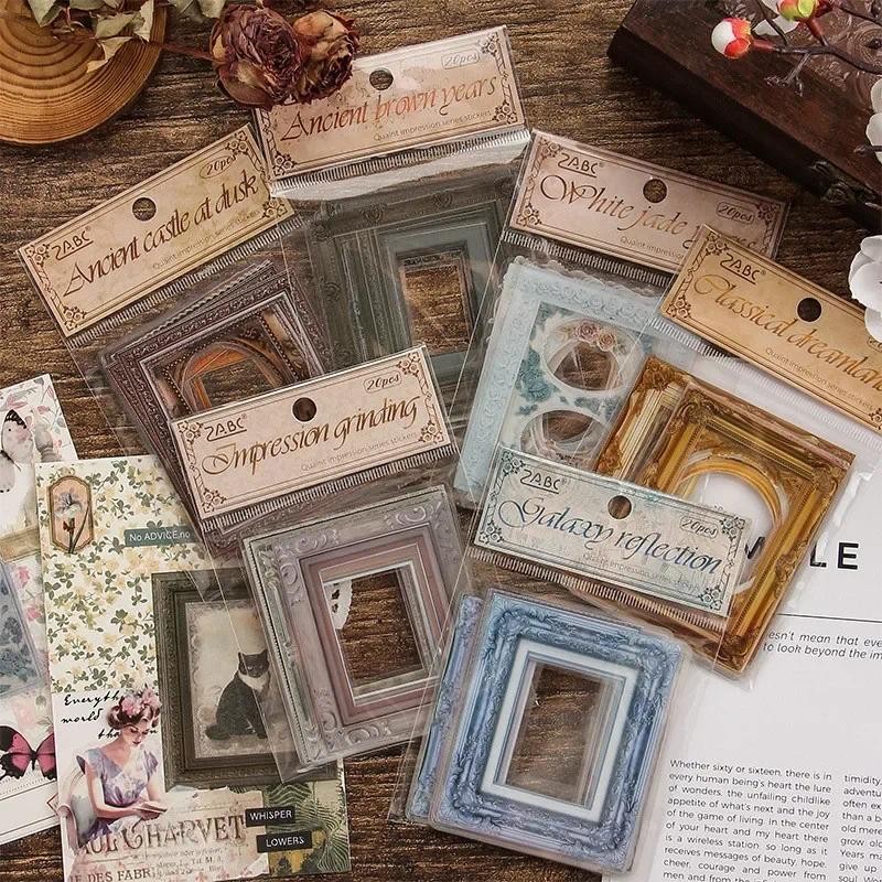

Journamm 20pcs/pack Vintage Frame Stickers Waterproof PET DIY Scrapbook Collage Stationery Decor Junk Journal Aesthetics Sticker